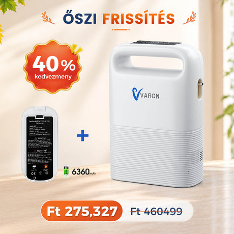 VARON VP-2 Pulse hordozható oxigénkoncentrátor | 93% oxigén, hosszú akkumulátor, CE-jóváhagyás
