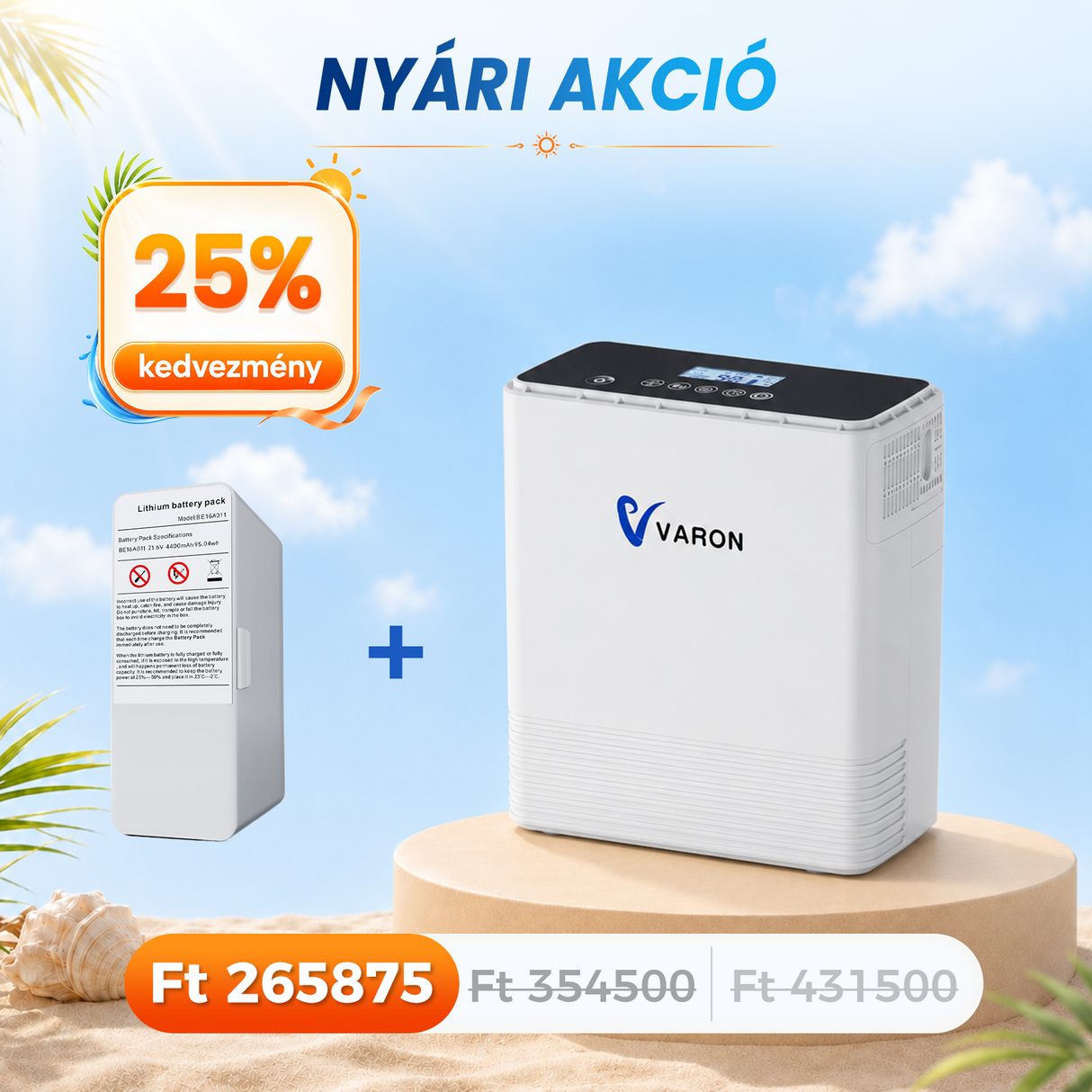 VARON VP-6 folyamatos hordozható oxigénkoncentrátor | 1-6L / perc áramlás, CE-jóváhagyás