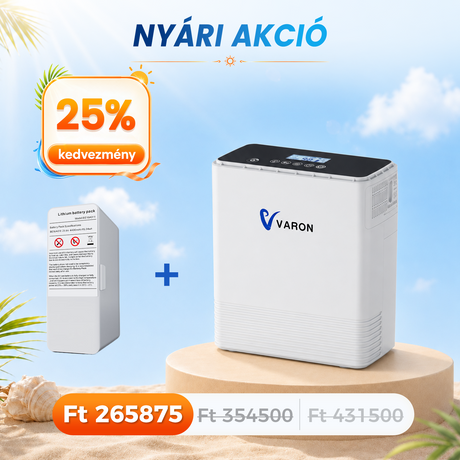 VARON VP-6 folyamatos hordozható oxigénkoncentrátor | 1-6L / perc áramlás, CE-jóváhagyás