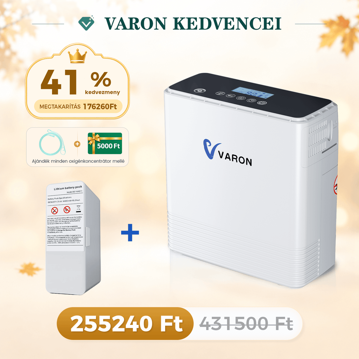 VARON VP-6 folyamatos hordozható oxigénkoncentrátor | 1-6L / perc áramlás, CE-jóváhagyás