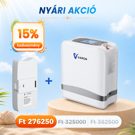 VARON VP-8 Lite | 2 kg-os könnyű pulzusos oxigénkoncentrátor (7 fokozatú áramlás)