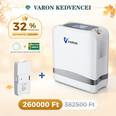 VARON VP-8 Lite | 2 kg-os könnyű pulzusos oxigénkoncentrátor (7 fokozatú áramlás)